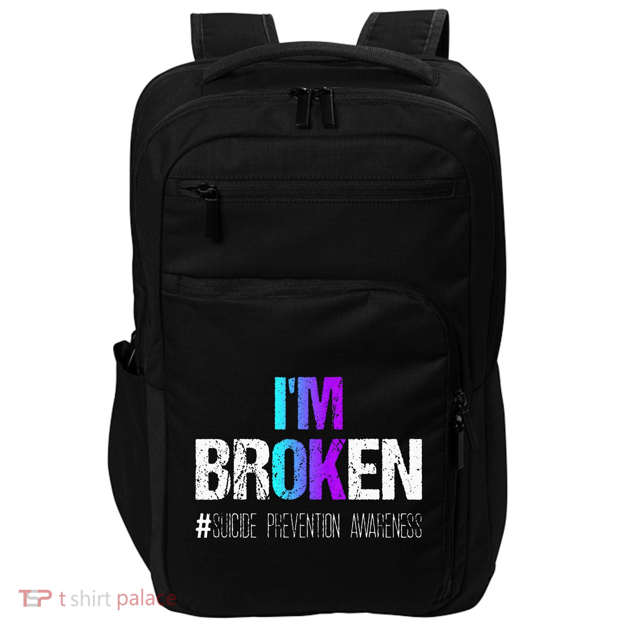 Im Broken Teal & Purple Ribbon Suicide Prevention Awareness Impact Tech Backpack