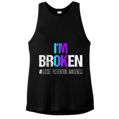 I'm broken Teal & Purple Ribbon Suicide Prevention Awareness Ladies PosiCharge Tri-Blend Wicking Tank