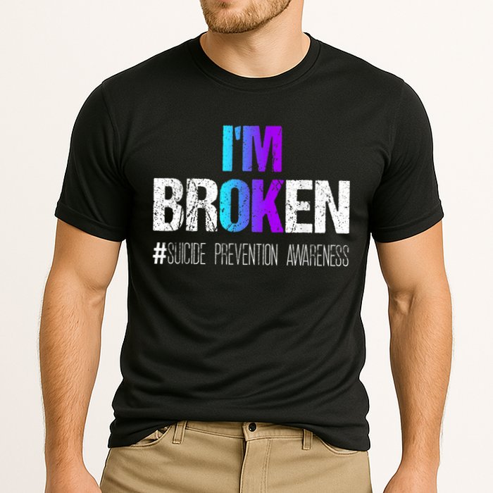 I'm broken Teal & Purple Ribbon Suicide Prevention Awareness Cooling Performance Crew T-Shirt