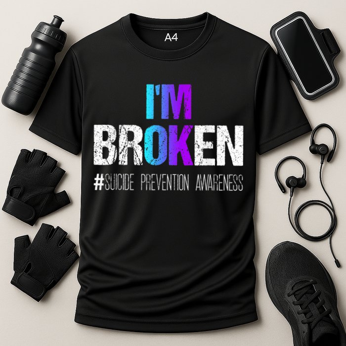 I'm broken Teal & Purple Ribbon Suicide Prevention Awareness Cooling Performance Crew T-Shirt