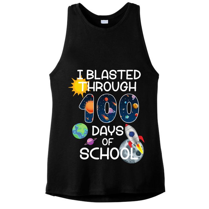 I Blasted Through 100 Days Of School Galaxy Ladies PosiCharge Tri-Blend Wicking Tank