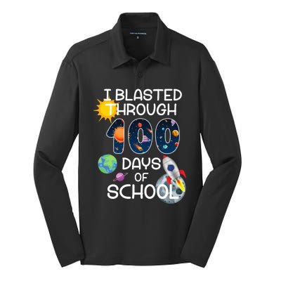 I Blasted Through 100 Days Of School Galaxy Silk Touch Performance Long Sleeve Polo