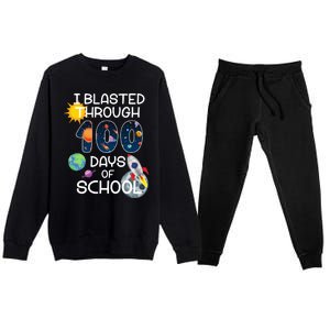 I Blasted Through 100 Days Of School Galaxy Premium Crewneck Sweatsuit Set