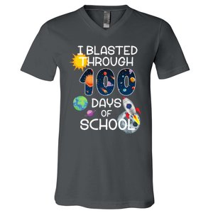 I Blasted Through 100 Days Of School Galaxy V-Neck T-Shirt