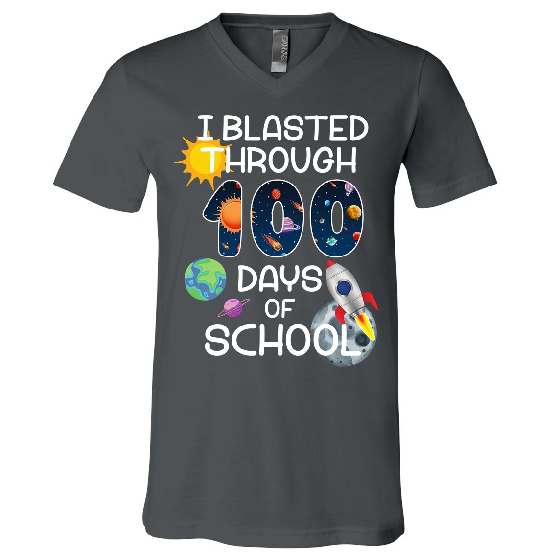 I Blasted Through 100 Days Of School Galaxy V-Neck T-Shirt
