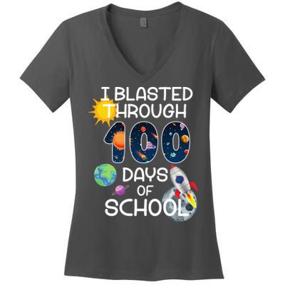 I Blasted Through 100 Days Of School Galaxy Women's V-Neck T-Shirt