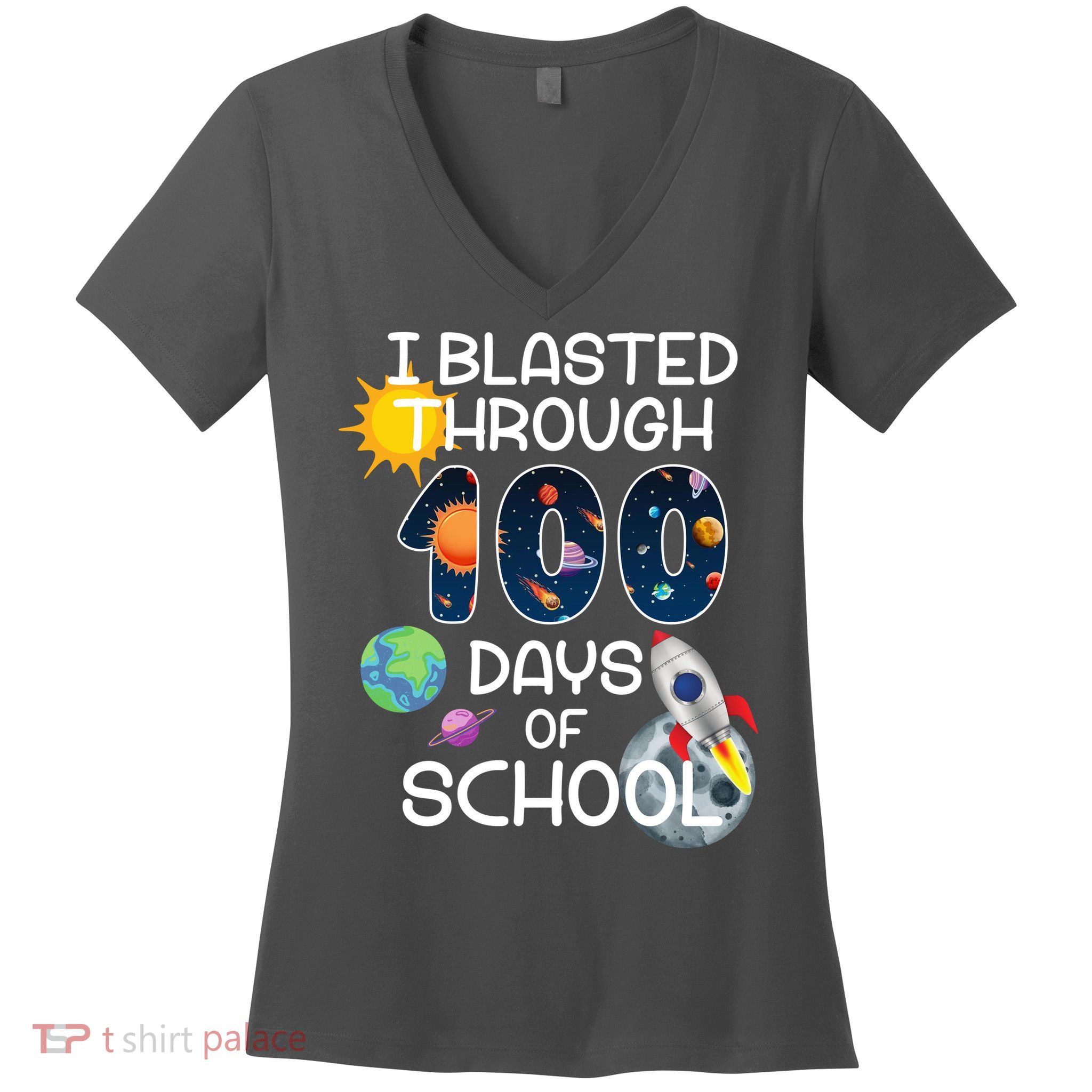 I Blasted Through 100 Days Of School Galaxy Women's V-Neck T-Shirt