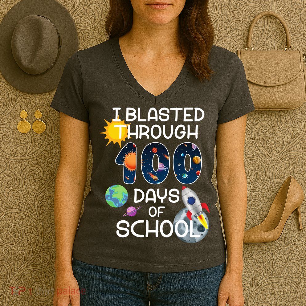 I Blasted Through 100 Days Of School Galaxy Women's V-Neck T-Shirt
