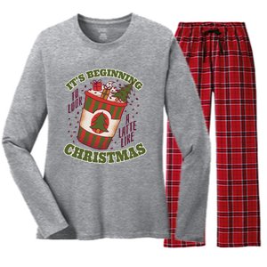 It's Beginning To Look A Latte Like Christmas Caffeine Lover Women's Long Sleeve Flannel Pajama Set 