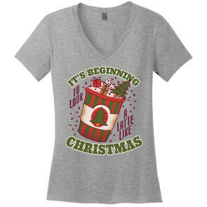 It's Beginning To Look A Latte Like Christmas Caffeine Lover Women's V-Neck T-Shirt