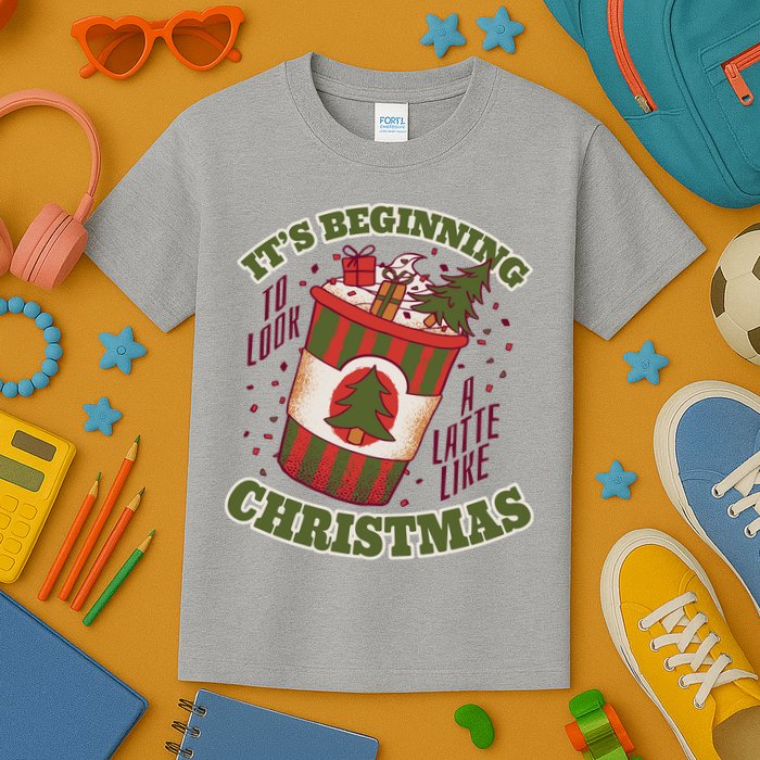 It's Beginning To Look A Latte Like Christmas Caffeine Lover Kids T-Shirt