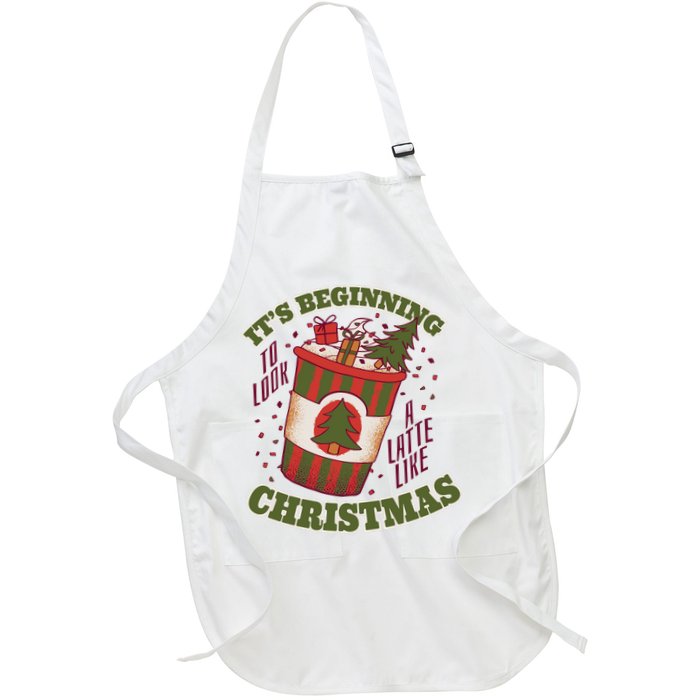 It's Beginning To Look A Latte Like Christmas Caffeine Lover Full-Length Apron With Pockets