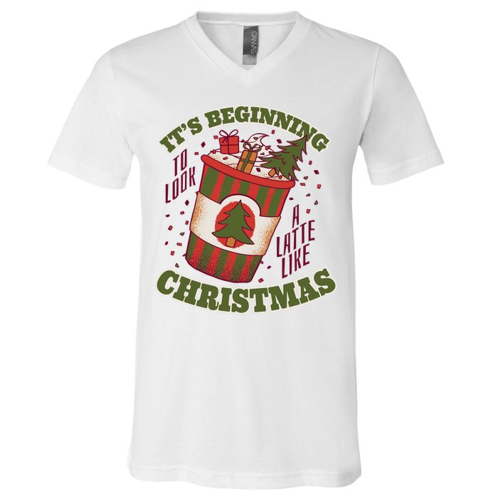 It's Beginning To Look A Latte Like Christmas Caffeine Lover V-Neck T-Shirt