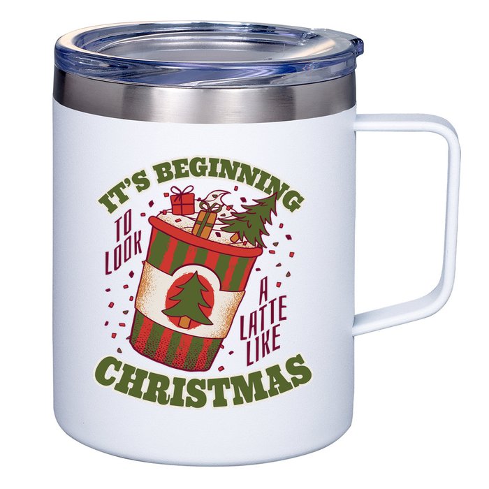 It's Beginning To Look A Latte Like Christmas Caffeine Lover 12oz Stainless Steel Coffee Mug