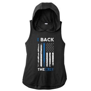 I Back The Blue Blue Line Police Officer Cop Ladies PosiCharge Tri-Blend Wicking Draft Hoodie Tank