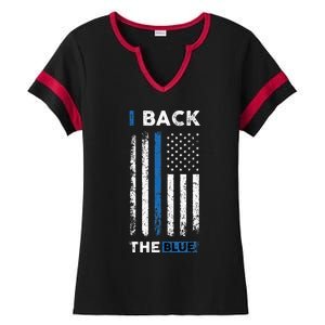 I Back The Blue Blue Line Police Officer Cop Ladies Halftime Notch Neck Tee