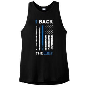 I Back The Blue Blue Line Police Officer Cop Ladies PosiCharge Tri-Blend Wicking Tank