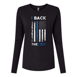 I Back The Blue Blue Line Police Officer Cop Womens Cotton Relaxed Long Sleeve T-Shirt