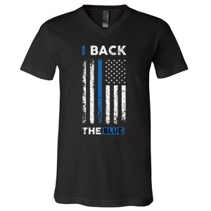 I Back The Blue Blue Line Police Officer Cop V-Neck T-Shirt