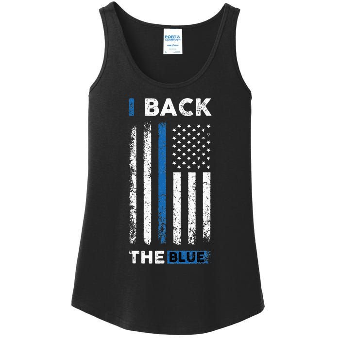 I Back The Blue Blue Line Police Officer Cop Ladies Essential Tank