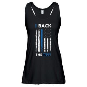 I Back The Blue Blue Line Police Officer Cop Ladies Essential Flowy Tank