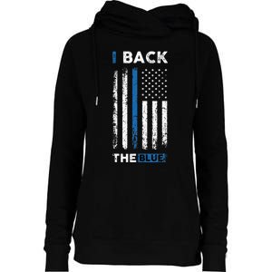 I Back The Blue Blue Line Police Officer Cop Womens Funnel Neck Pullover Hood