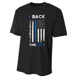 I Back The Blue Blue Line Police Officer Cop Performance Sprint T-Shirt