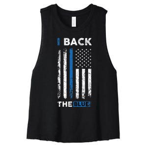 I Back The Blue Blue Line Police Officer Cop Women's Racerback Cropped Tank