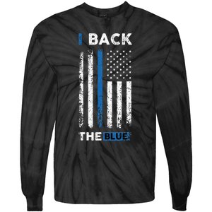 I Back The Blue Blue Line Police Officer Cop Tie-Dye Long Sleeve Shirt