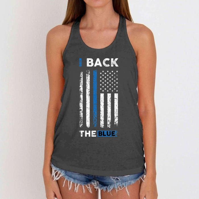 I Back The Blue Blue Line Police Officer Cop Women's Knotted Racerback Tank