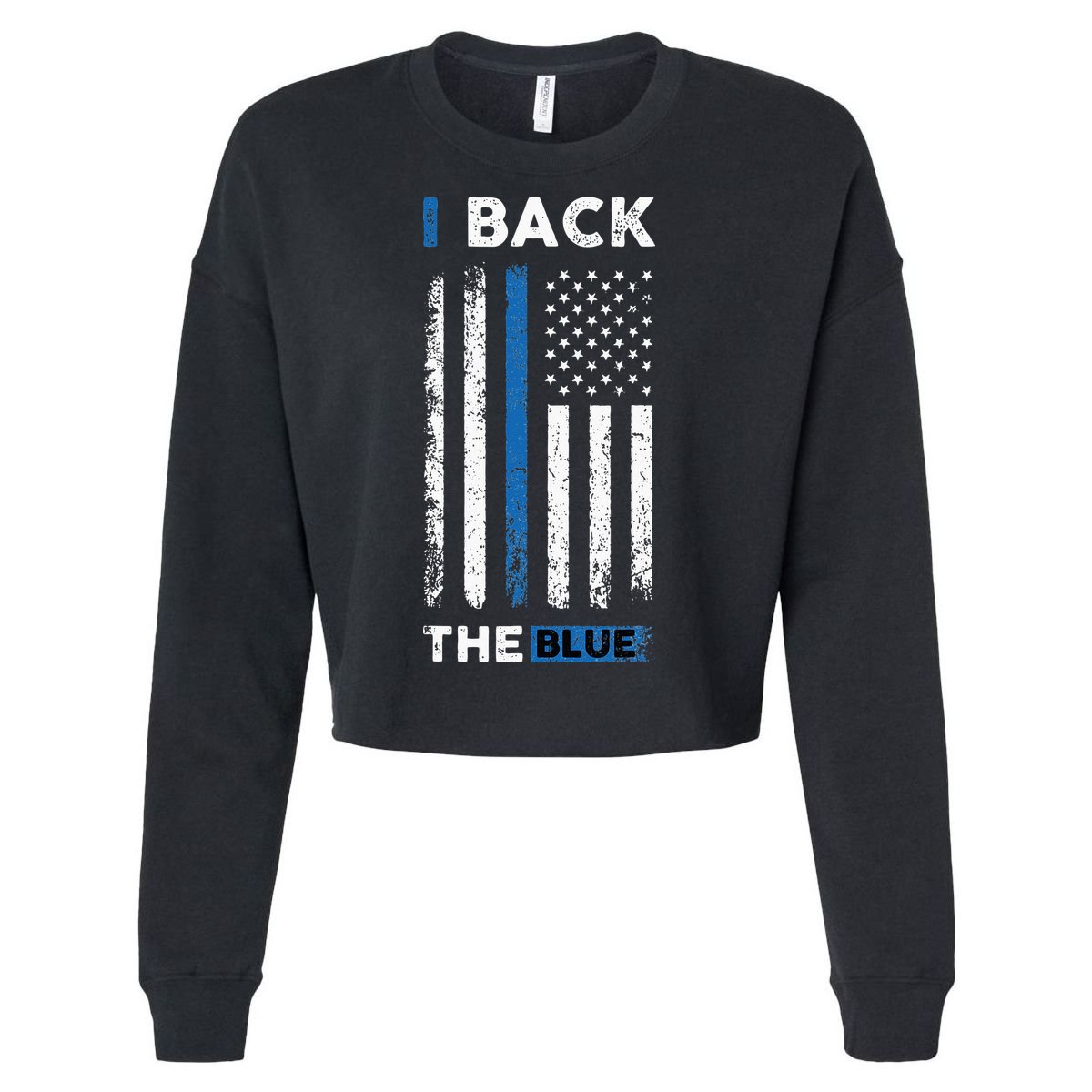 I Back The Blue Blue Line Police Officer Cop Cropped Pullover Crew