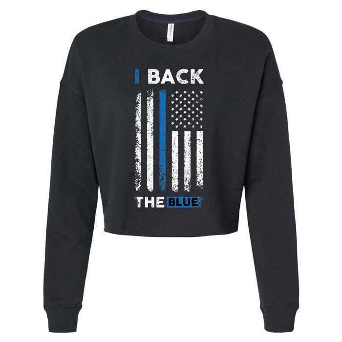 I Back The Blue Blue Line Police Officer Cop Cropped Pullover Crew