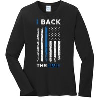 I Back The Blue Blue Line Police Officer Cop Ladies Long Sleeve Shirt