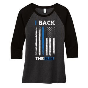 I Back The Blue Blue Line Police Officer Cop Women's Tri-Blend 3/4-Sleeve Raglan Shirt