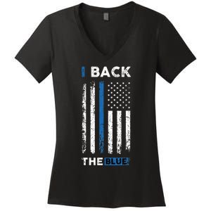 I Back The Blue Blue Line Police Officer Cop Women's V-Neck T-Shirt