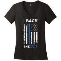 I Back The Blue Blue Line Police Officer Cop Women's V-Neck T-Shirt