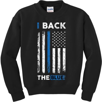 I Back The Blue Blue Line Police Officer Cop Kids Sweatshirt