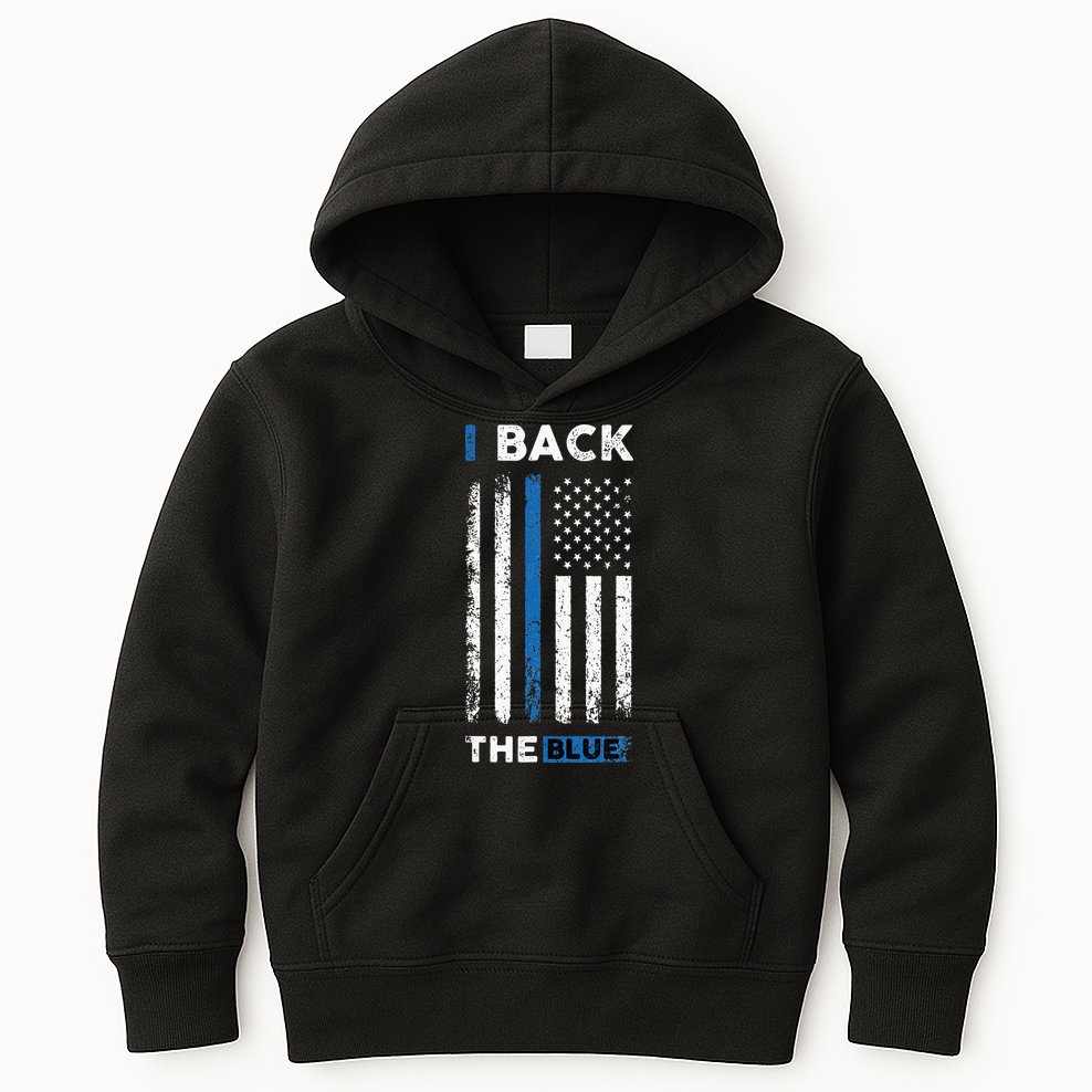 I Back The Blue Blue Line Police Officer Cop Kids Hoodie