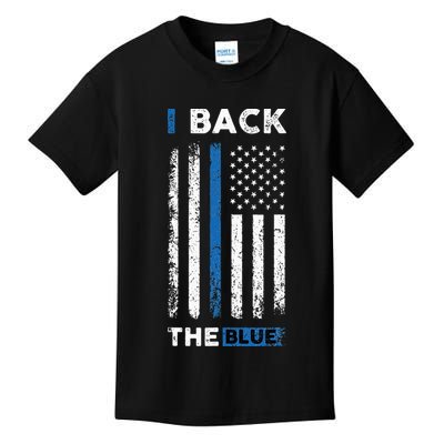 I Back The Blue Blue Line Police Officer Cop Kids T-Shirt