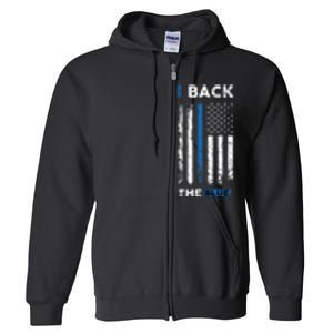 I Back The Blue Blue Line Police Officer Cop Full Zip Hoodie