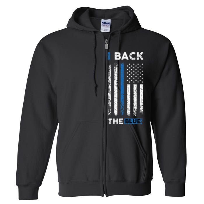 I Back The Blue Blue Line Police Officer Cop Full Zip Hoodie