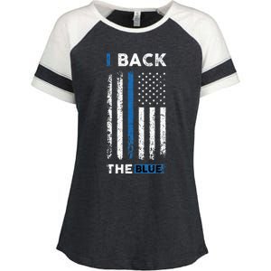 I Back The Blue Blue Line Police Officer Cop Enza Ladies Jersey Colorblock Tee