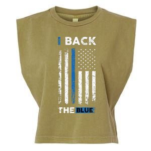 I Back The Blue Blue Line Police Officer Cop Garment-Dyed Women's Muscle Tee