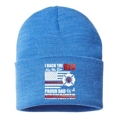 I Back The Red For My Son Proud Dad Of A Firefighter Fathers Cute Gift Sustainable Knit Beanie