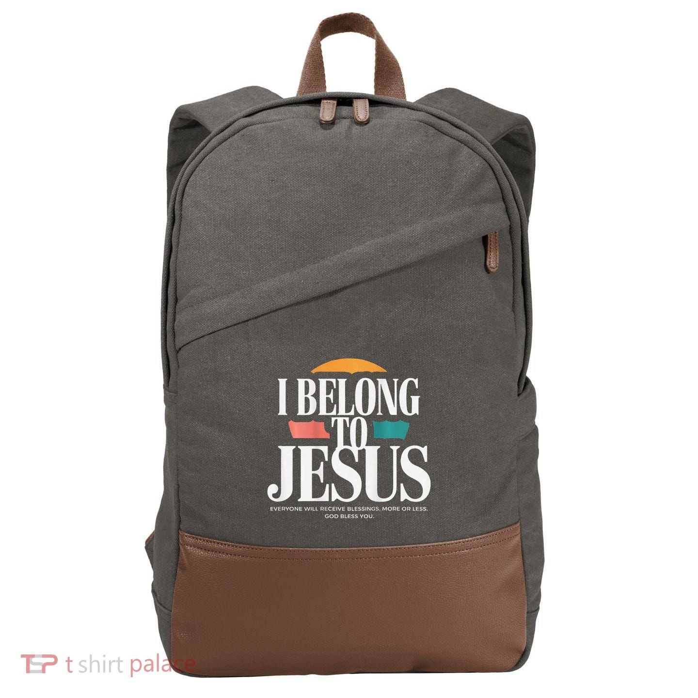I Belong To Jesus Cross Minimalist Christian Cotton Canvas Backpack