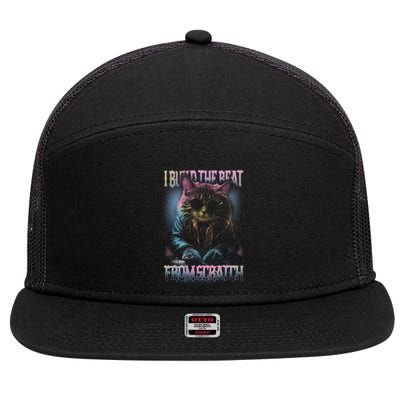 I Build The Beat From Scratch Funny Cosmic Dj Cat 7 Panel Mesh Trucker Snapback Hat