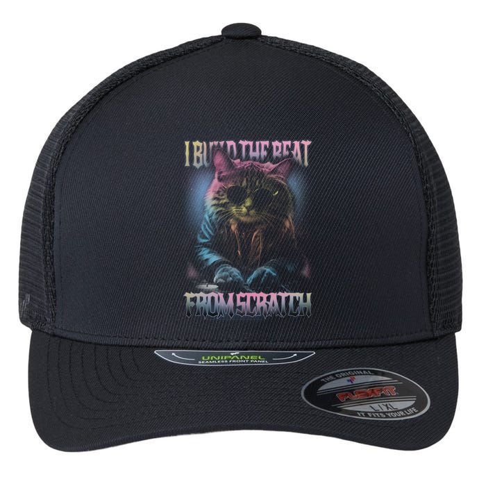 I Build The Beat From Scratch Funny Cosmic Dj Cat Flexfit Unipanel Trucker Cap