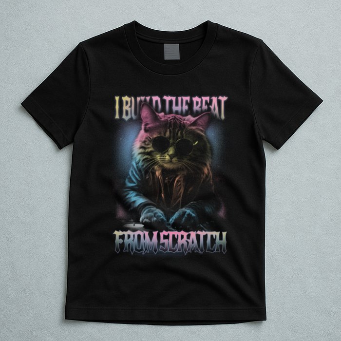 I Build The Beat From Scratch Funny Cosmic Dj Cat T-Shirt