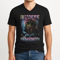 I Build The Beat From Scratch Funny Cosmic Dj Cat V-Neck T-Shirt