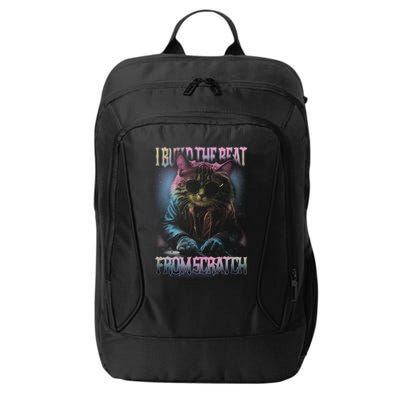 I Build The Beat From Scratch Funny Cosmic Dj Cat City Backpack
